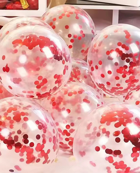 Шарики прозрачные с конфетти красный 12'' 30см Киев - изображение 1