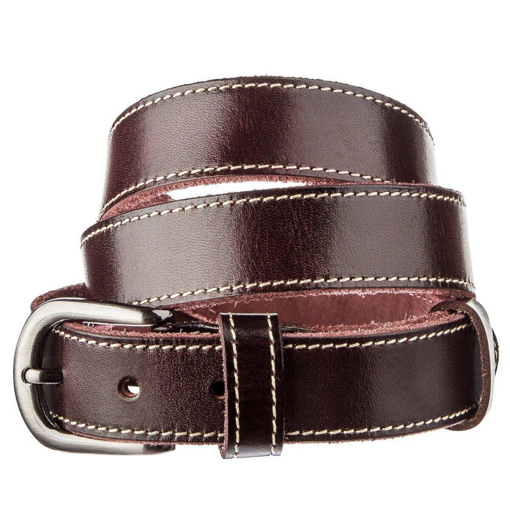 Ремень унисекс со строчкой по краям Vintage 20125 Темно-коричневый Киев - изображение 1