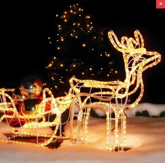 Hot Huez Теплый белый Уличный новогодний олень из дюралайта маленький с санями от сети Київ