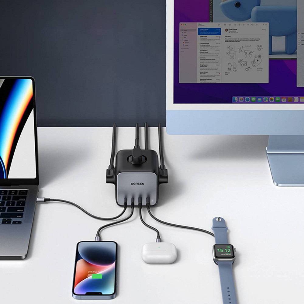 Зарядний пристрій 4xUSB 65W (2хUSB-C+2xUSB-A + 2хSchuko) DigiNest Cube Power Strip CD268 Ugreen Винница - изображение 3