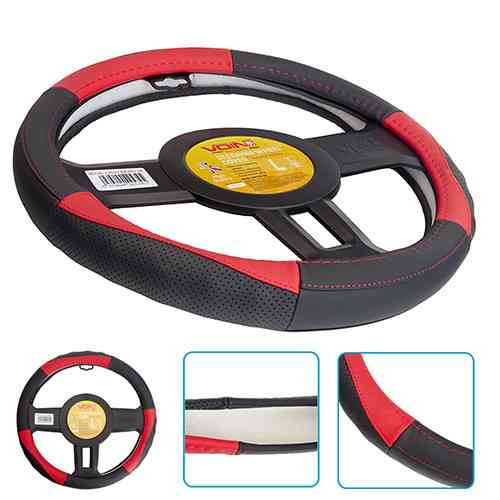 Чохол на кермо VLOD-L2607 BK/RD L чорний-червоний шкіра з бічними вставками Харків