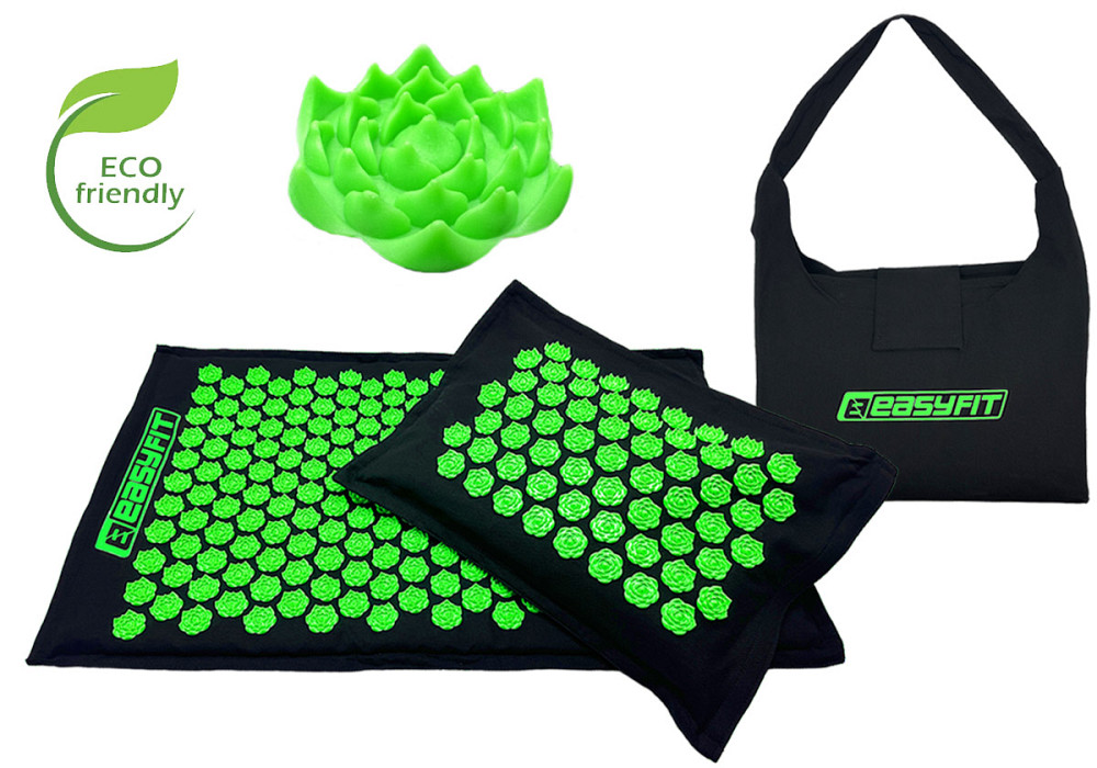 Масажний килимок EasyFit AcuRelax з голками (аплікатор Кузнєцова) чорно-зелений Коломия - фото 1