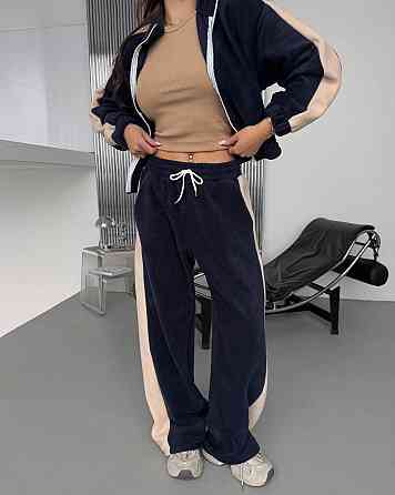 Жіночий теплий повсякденний костюм із лампасами, двобічний фліс Синій Одеса