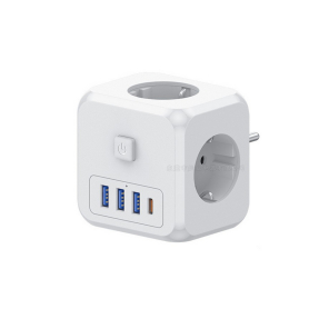 Мережевий фільтр 7в1 трійник, адаптер з вимикачем перехідник з USB Type-C і швидкою зарядкою, колір білий Кам'янець-Подільський - фото 1