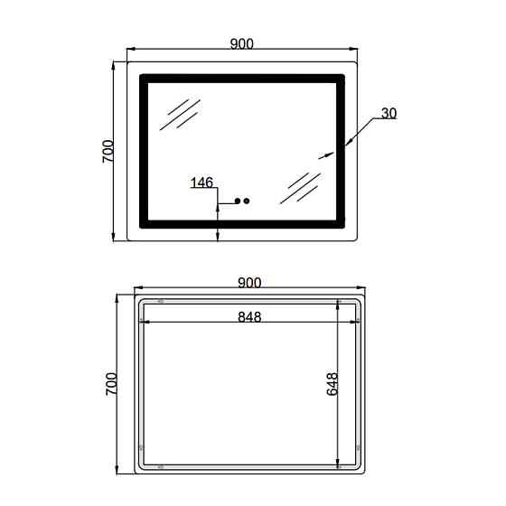 Дзеркало Lidz Kubis (KU2) 900х700 з LED-підсвіткою Touch, з антизапотіванням, з димером, рег. яскравості LD78LF904907048452 Київ