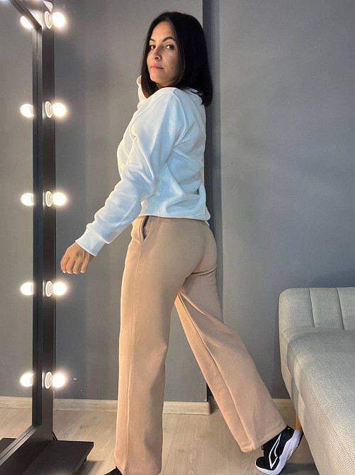 Штаны женские OLIVIA 2236 спортивные кюлоты укороченные на флисе бежевые, бежевый, L Киев - изображение 3