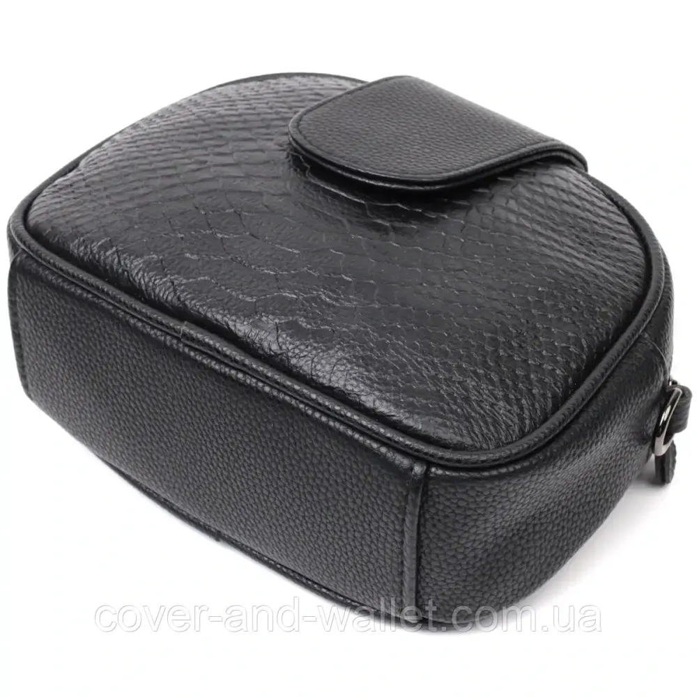 Жіноча шкіряна сумка із тисненням під змію чорного цета Київ - фото 5