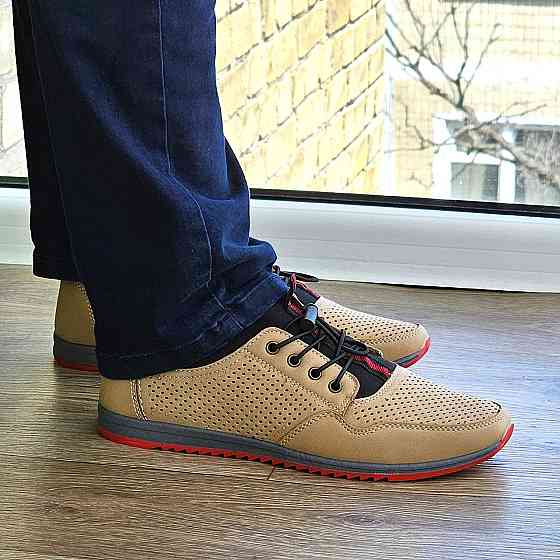 Мужские Мокасины Летние Бежевые Туфли Сеточка Коричневые Светлые (размеры: 40,41,42,43,44,45) - 218-3 Днепр