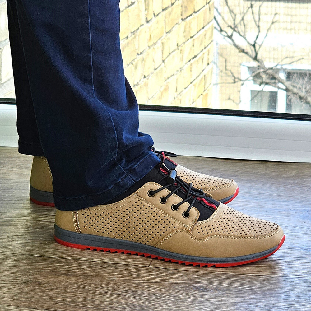 Чоловічі мокасини Літні Бежеві Туфлі Сіточка Коричневі Світлі (розміри: 40,41,42,43,44,45) - 218-3 Дніпро - фото 6