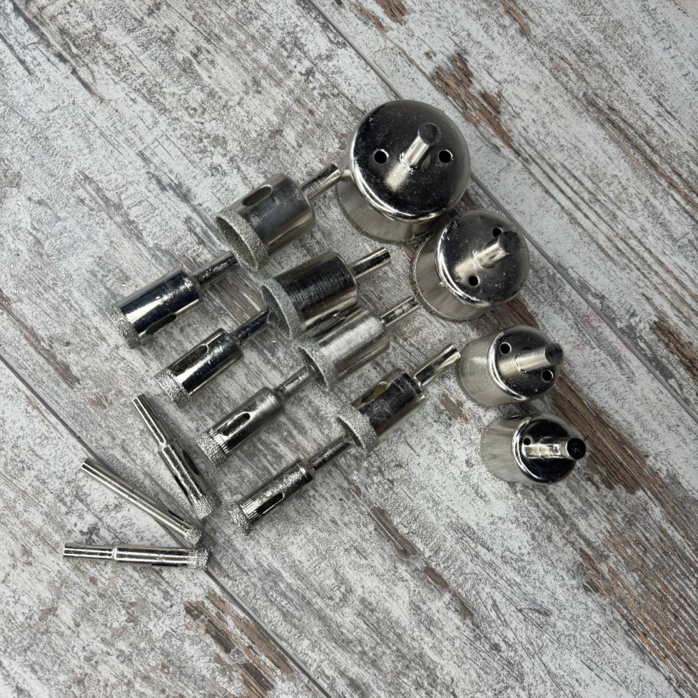 Набір алмазних коронок-свердл 15 шт (6–50 мм) для скла, кахлю та кераміки Київ - фото 3