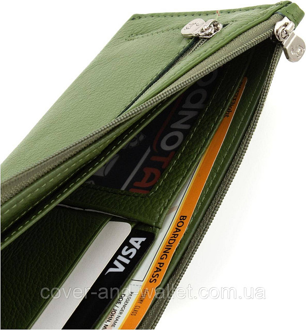 Тонкий женский кошелек из натуральной кожи оливкового цвета на молнии Marco Coverna 8805 Киев - изображение 13