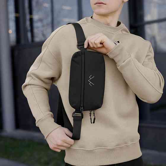 Чоловіча чорна сумка з кишенями на замку Pobedov Practical Київ