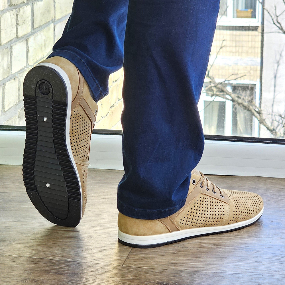 Чоловічі мокасини Літні Бежеві Туфлі Сіточка Коричневі Світлі (розміри: 40,41,42,43,44,45) - 201-4 Дніпро - фото 4