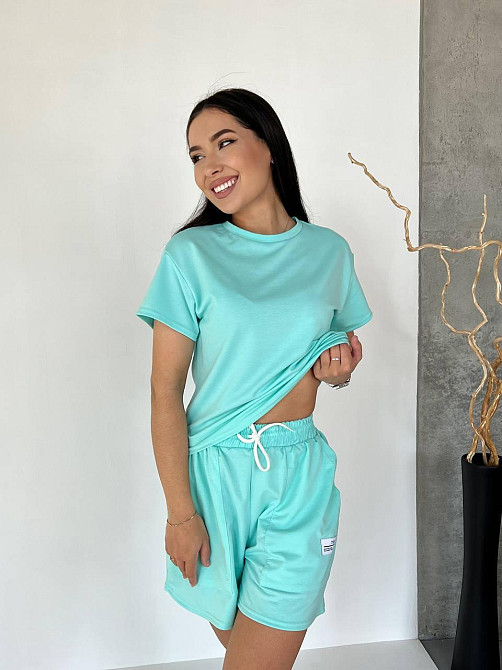 Женский летний прогулочный костюм двойка: футболка и шорты двунитка Мята, 48/52 Одесса - изображение 3