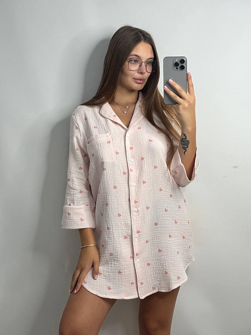 Женская муслиновая ночная сорочка Розовый XL-2XL Харьков - изображение 1