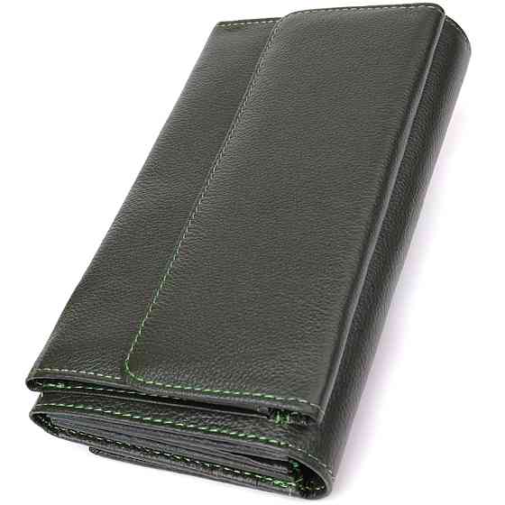 Горизонтальний гаманець з кишенею для телефону з натуральної шкіри ST Leather 23068 Зелений Київ