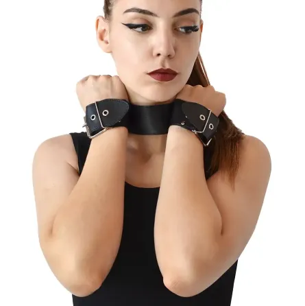 Нашийник з наручниками із натуральної шкіри Art of Sex - Bondage Collar with Handcuffs Львів