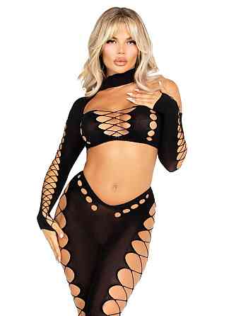 Комплект Leg Avenue Seamless Cut-Out Crop Top and Legging One Size Black Sex Aura Київ
