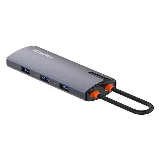 Док-станція ColorWay USB-C 6-в-1 Type C PD 100W/USB3.0х3/USB2.0/RJ45 (CW-HUB03) ( Сірий ) Харьков