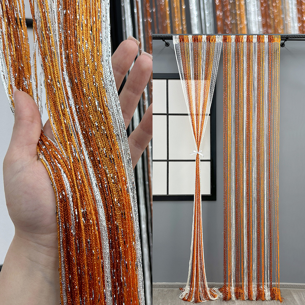 Шторы-нити с люрексом Белый с терракотовым и оранжевым 300х300см 1 шт (61-121) Киев - изображение 1
