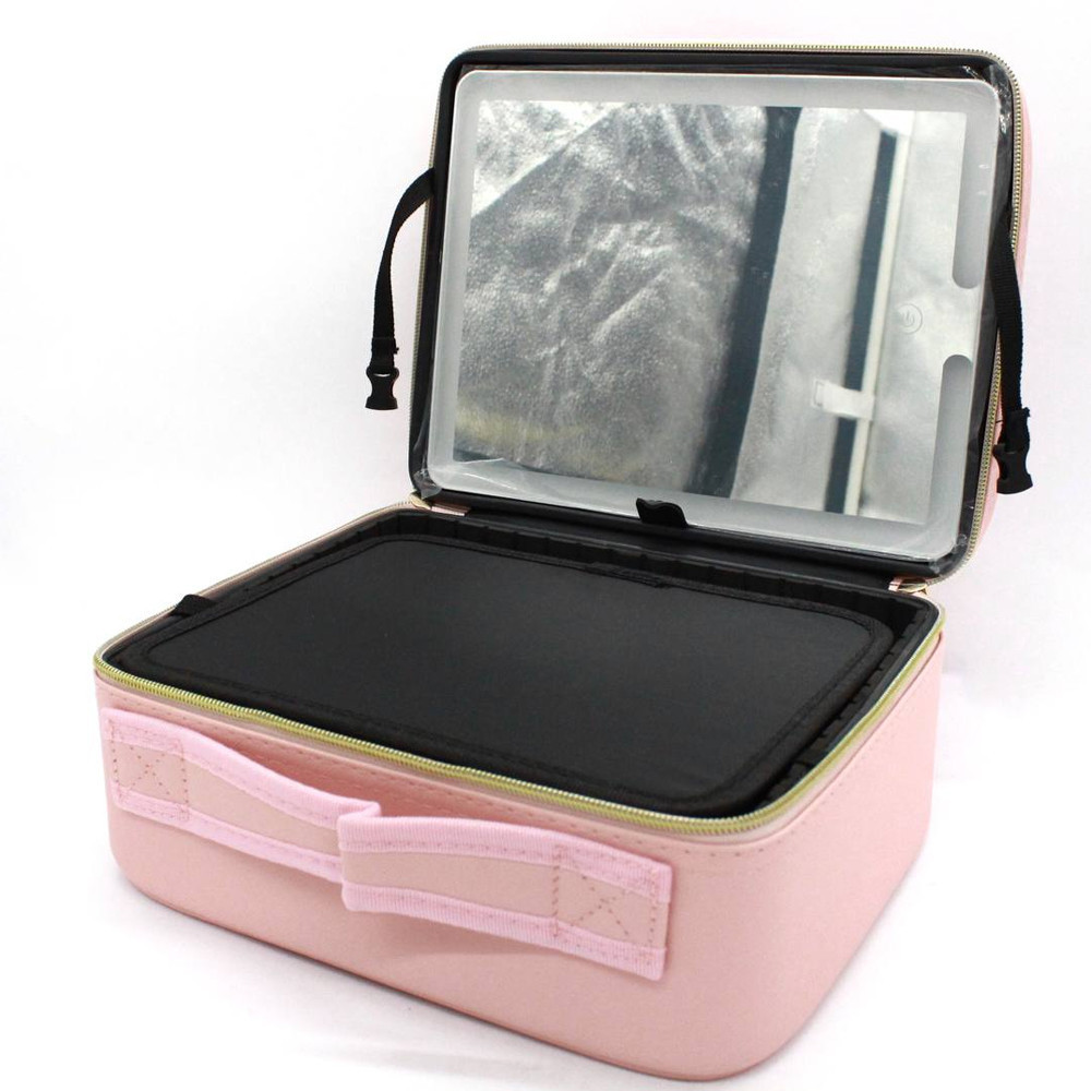 Косметичка дорожня з LED дзеркалом (26х23х11см), Рожева / Косметичка з дзеркалом і підсвічуванням / Кейс косметичка Київ - фото 5