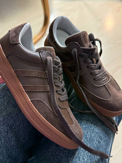 Кеды женские Hengji 8009-9 samba комбинированные кожа-замша коричневые, 40, 25,5 см Киев - изображение 1