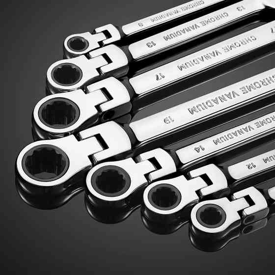 Набір рожково-накидних комбінованих ключів 12 шт, 8-19 мм, гайкові для ремонту з тріскачкою і поворотним механізмом 180° з чохлом Кам'янець-Подільський