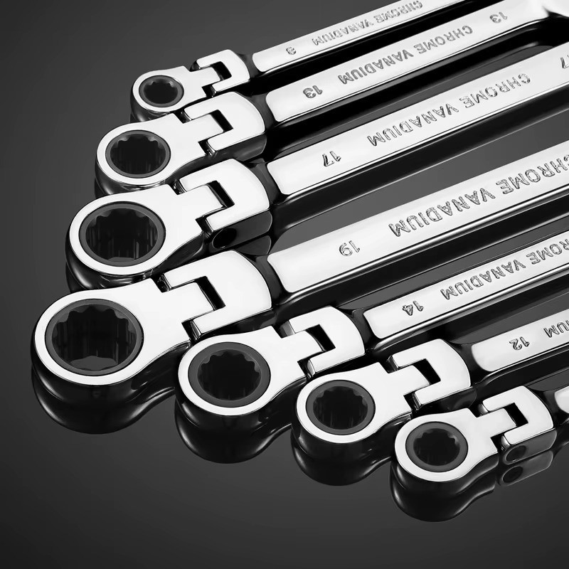 Набір рожково-накидних комбінованих ключів 12 шт, 8-19 мм, гайкові для ремонту з тріскачкою і поворотним механізмом 180° з чохлом Кам'янець-Подільський - фото 2