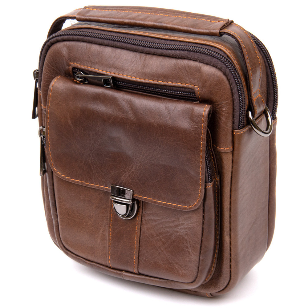 Компактный мессенджер на два отделения мужской Коричневый (Vintage) Киев - изображение 5