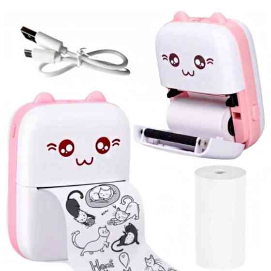 Мини принтер для детей + бумага + фломастеры (Набор 13 рулонов) Розовый Киев
