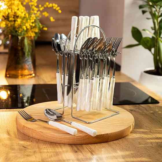 Набір столових приборів на 6 осіб, 24 предмети, білий з сріблом Київ