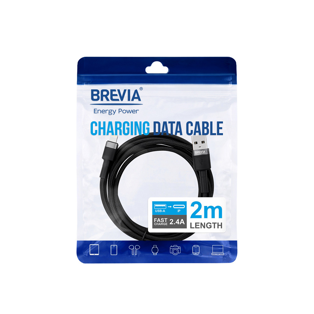 Кабель Brevia USB to Lightning 2,4А 2м, чорний ZIP (53200BULZ1) Львів - фото 4