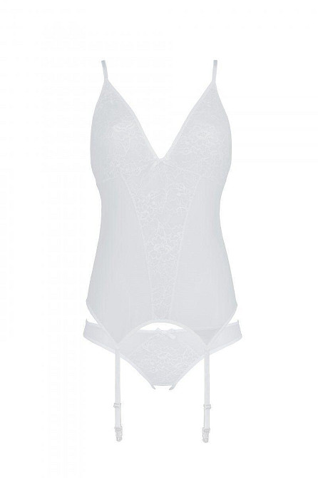 Корсет із пажами, трусики з ажурним декором та відкритим кроком Passion URSULA CORSET L/XL, white Sex Aura Київ - фото 5