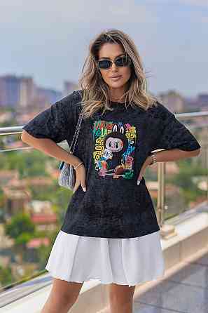 Бавовняна жіноча футболка тай-дай Labubu Graffiti Батал Київ