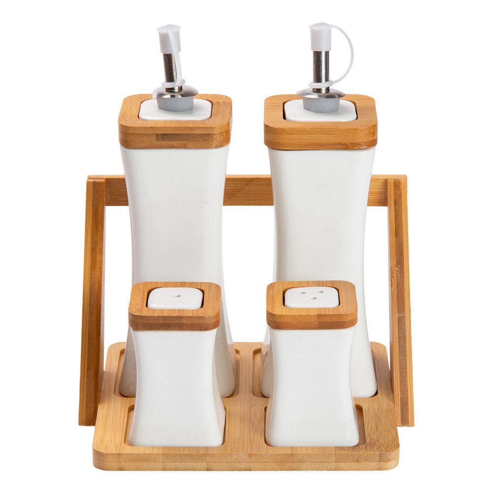 Набір для спецій порцелянаовий 4 предмети на бамбуковій підставці HP-1221 Коломия - фото 1