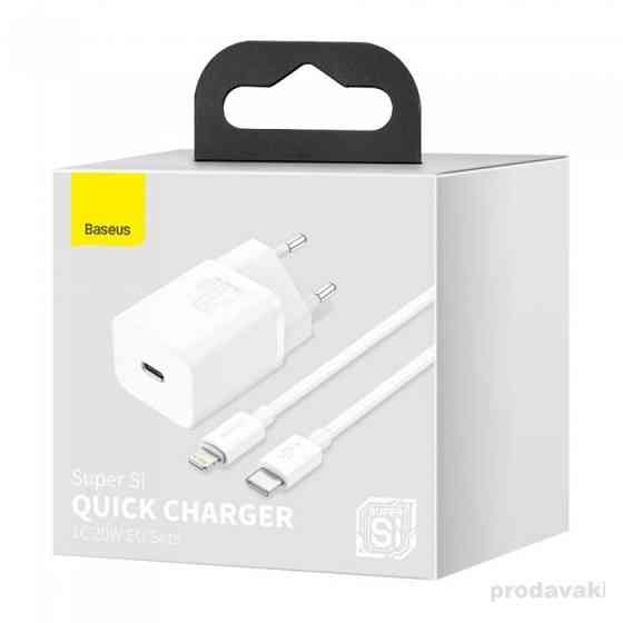Мережевий зарядний пристрій Baseus Super Si 1C 20W With Simple Wisdom дата-кабель Type-C / iP 1m, колір білий TZCCSUP-B02 Одеса