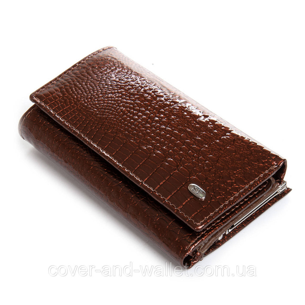 Маленький жіночий гаманець у лаковій шкірі коричневого кольору ST Київ - фото 1