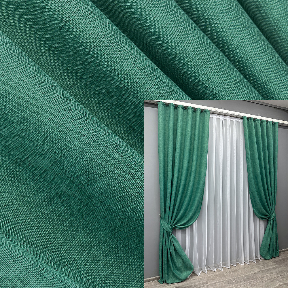 Комплект готовых штор VR-Textil Лен Мешковина № 111ш Бирюзовый 100х275 см 2 шт (31-053) Киев - изображение 1