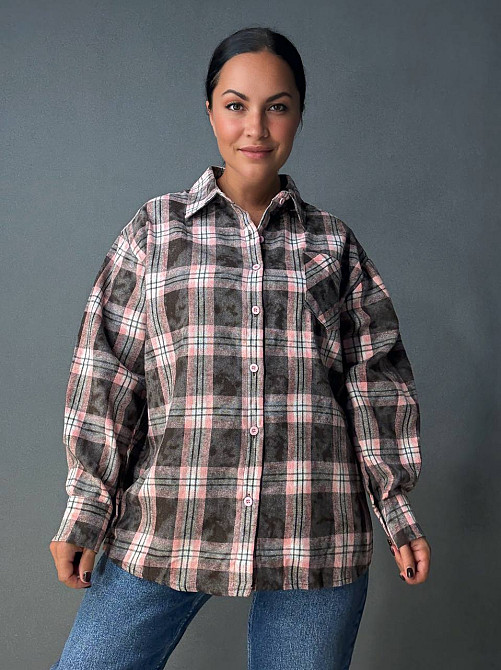 Сорочка жіноча YZY 7765 в клітинку оверсайз широка варена, коричневий, one size Київ - фото 1