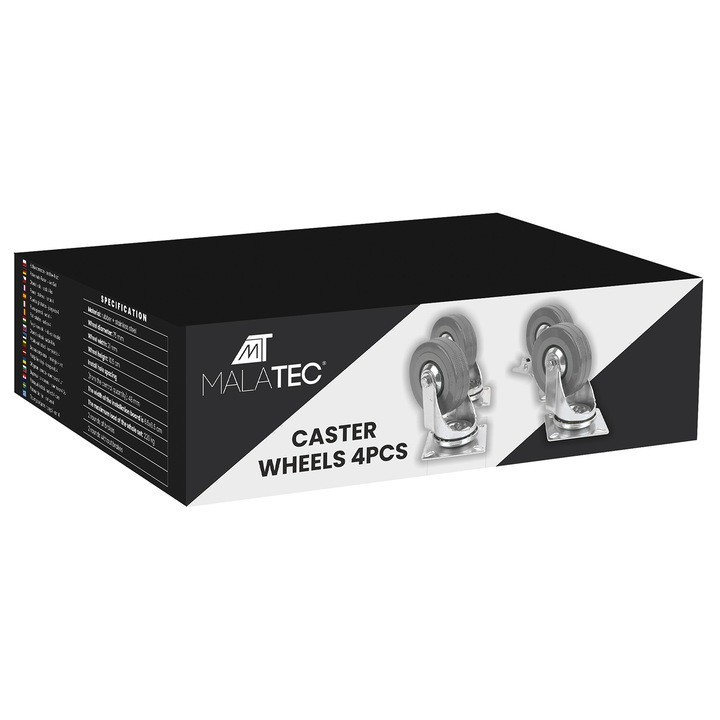 Комплект поворотных колес с тормозами 4 шт до 220 кг Malatec (22537) Нововолынск - изображение 6