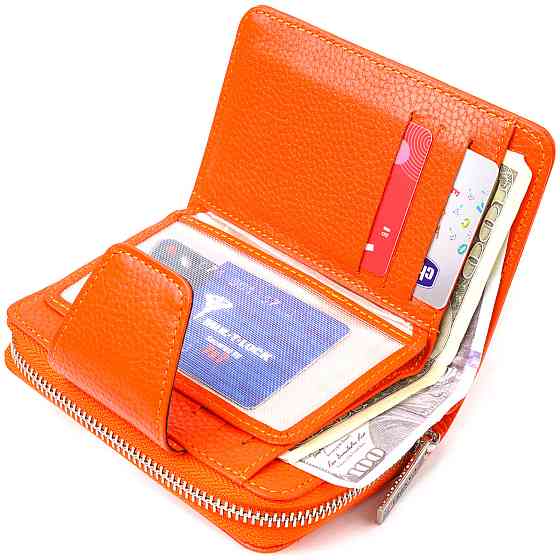 Яркое вертикальное портмоне для женщин с монетницей на молнии из натуральной кожи флотар CANPELLINI 21602 Оранжевое Киев