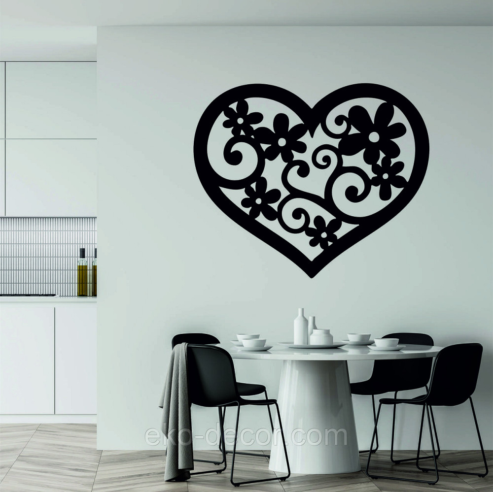 Декоративное настенное Панно «Сердце» Декор на стену 70*58 см, Черный Киев - изображение 1