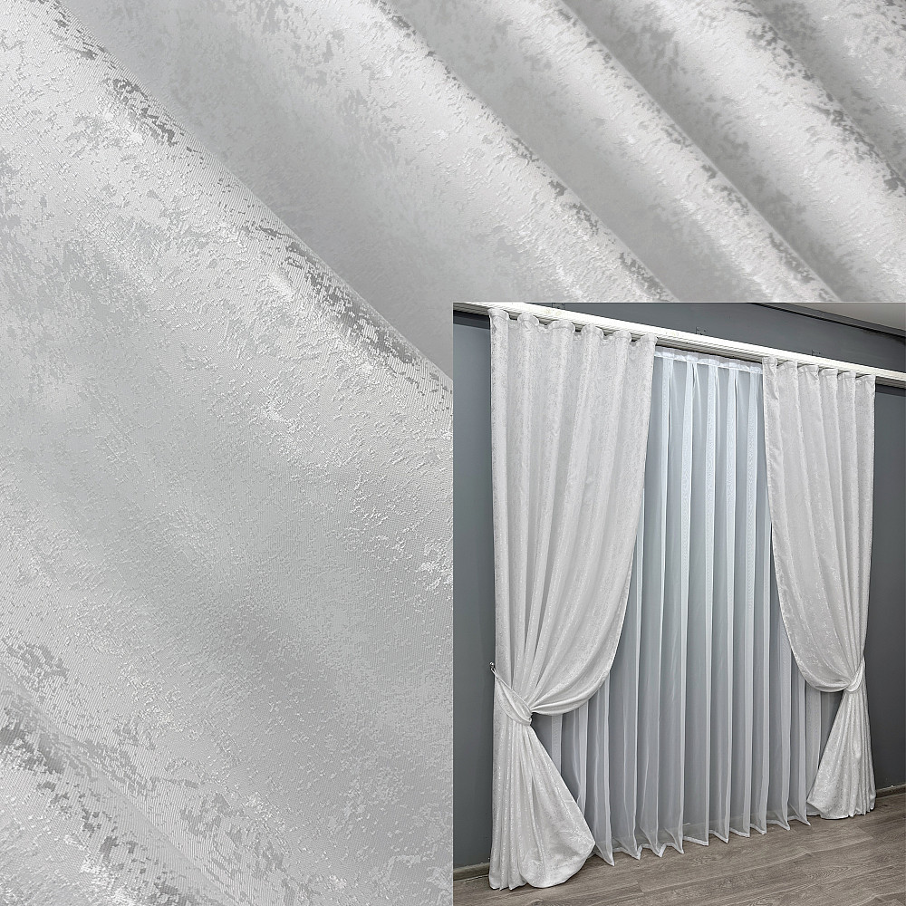 Комплект готових штор VR-Textil Жакард Мармур Al1 № 1300ш Білий 100х270 см 2 шт (31-573) Київ - фото 1