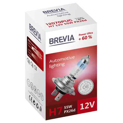 Галогенова лампа Brevia H7 12V 55W PX26d Power Ultra +60% CP Львів