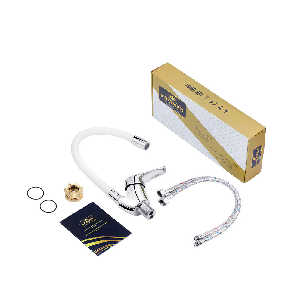 Змішувач для кухні  з гнучким виливом Kroner KRM Odra - C032WHI хром/білий Київ - фото 7