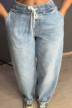 Джинсы женские I8 52422 Palazzo Jeans талия на резинке со шнурком широкий крой палаццо голубые, голу Одесса - изображение 1