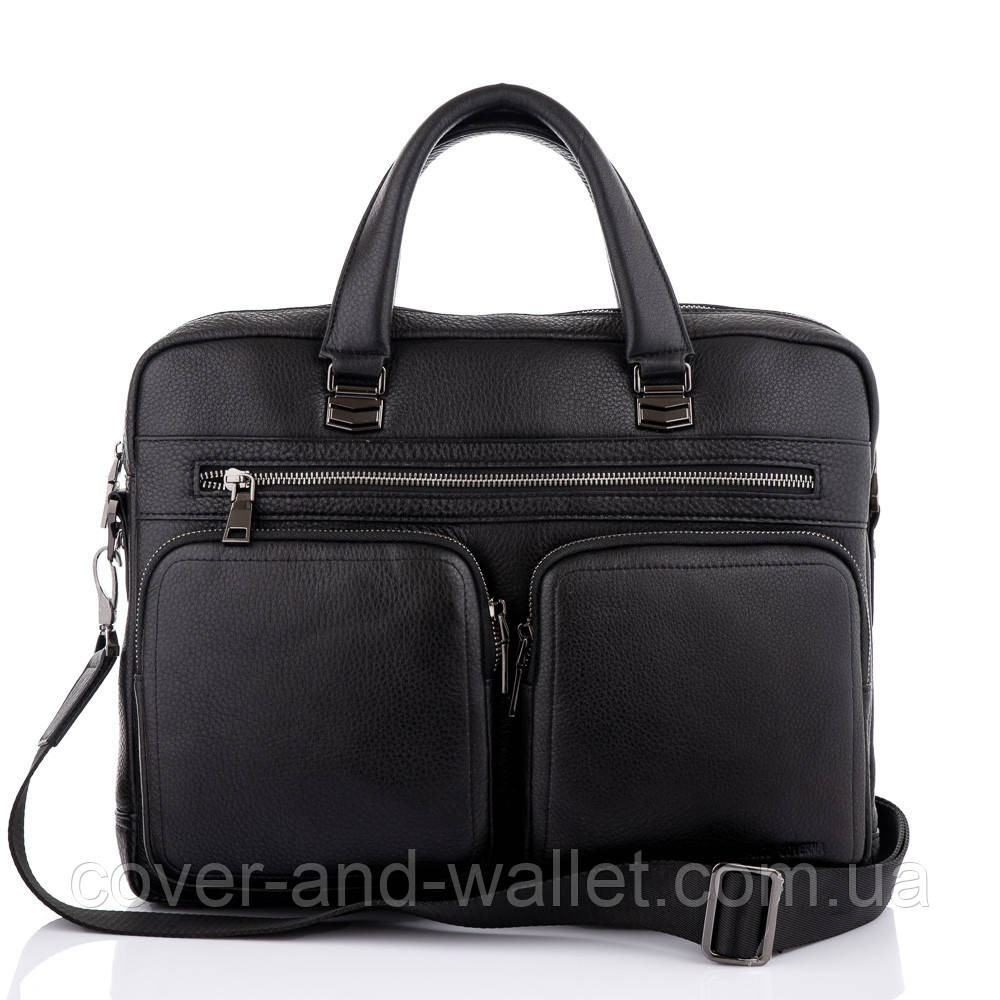 Стильна чоловіча сумка-портфель із натуральної шкіри чорного кольору на блискавці Marco Coverna MC 3496-1 Київ - фото 1