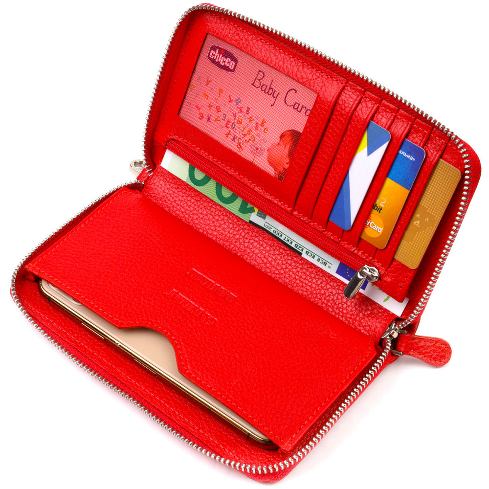 Яркий кошелек-клатч для женщин из натуральной кожи Красный (CANPELLINI) Киев - изображение 10