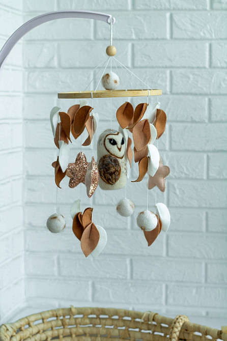 Дитячий мобіль на ліжечко для немовлят ручної роботи WooolyWool «Сова» Київ - фото 2