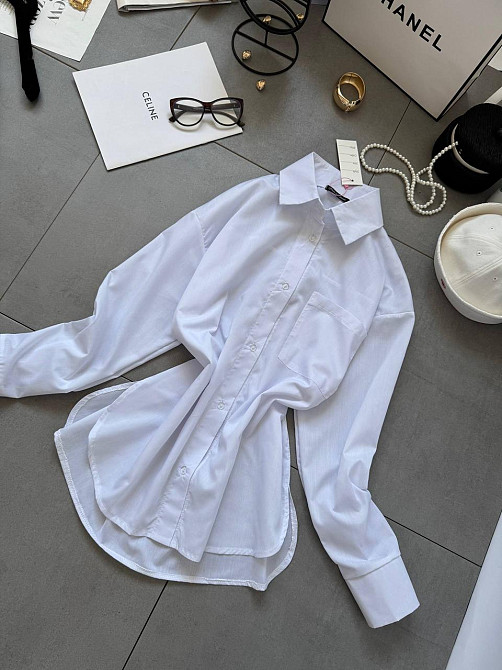 Женская базовая рубашка на пуговицах из хлопка Белый, 42/44 Одесса - изображение 4